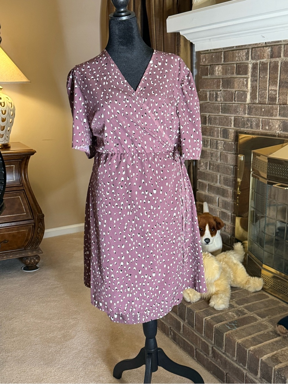 SHEIN Curve 4XL 1940s Vintage Inspired Mauve Wrap Midi Dress